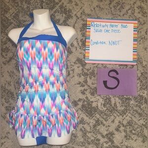 Relativity Swim Pink Blue Stroke Halter Swim Suit Dress Size Small